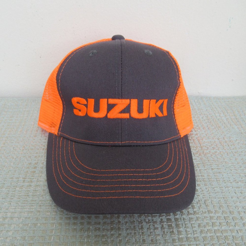 SUZUKI Motor Corp. Brand Gray and Neon Orange Promo Trucker Snapback Hat /Cap